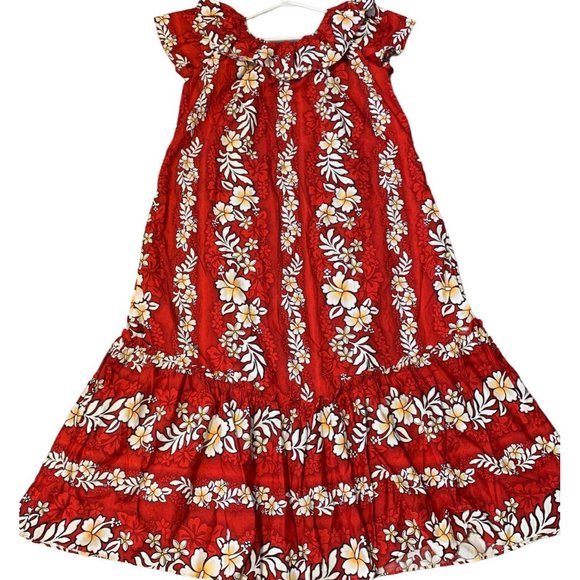 Jade Fashion Hawaiian Long 55” Aloha Dress Hibiscus Red & White Size XL READ EUC - Picture 3 of 4